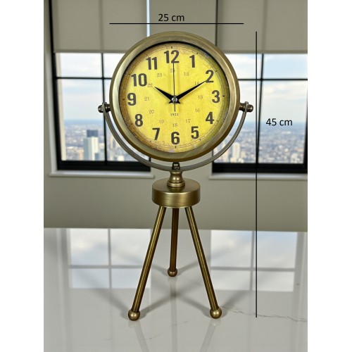 Retro Antique Üç Ayaklı Metal Eskitme Masa Saati