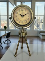 Eskitme Bronz Üç Ayaklı Metal Masa Saati