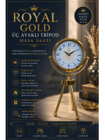 Gold Royal Motifli Üç Ayaklı Metal Masa Saati