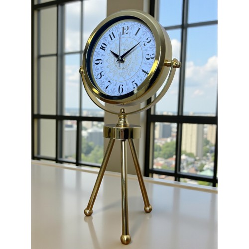 Gold Royal Motifli Üç Ayaklı Metal Masa Saati