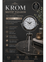 Krom Motif Tasarım Üç Ayaklı Metal Masa Saati