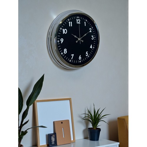 Klasik 40 cm Krom Şık Metal Duvar Saati