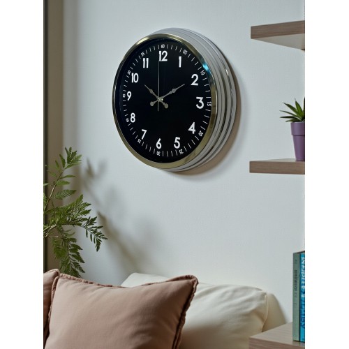 Klasik 40 cm Krom Şık Metal Duvar Saati