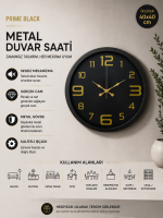 Prime Black 40 cm Metal Modern Tasarım Duvar Saati