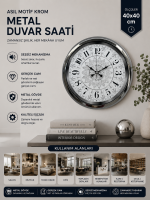 Asil Motif Krom 40 cm Metal Duvar Saati