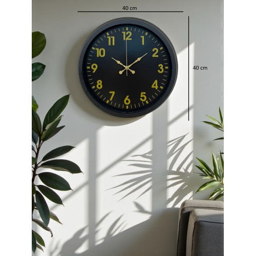 Siyah Standart 40 cm Metal Dekoratif Duvar Saati