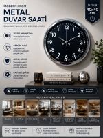 Modern 40 cm Metal Krom Standart Duvar Saati