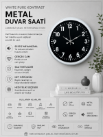 White Pure Contrast 40 cm Metal Duvar Saati