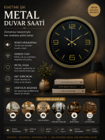 40 cm Metal Eskitme Vintage Duvar Saati – Şık Metal Altın Rakamlı