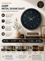 Classic Black Zarif 40 cm Metal Duvar Saati