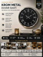 Elegance 40 cm Metal Krom Duvar Saati