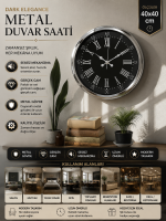 Dark Elegance 40 cm Metal Krom Duvar Saati
