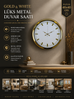 Gold & White Lüks Tasarım 40 cm Gold Metal Duvar Saati