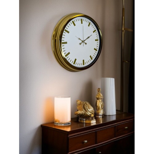 Gold & White Lüks Tasarım 40 cm Gold Metal Duvar Saati