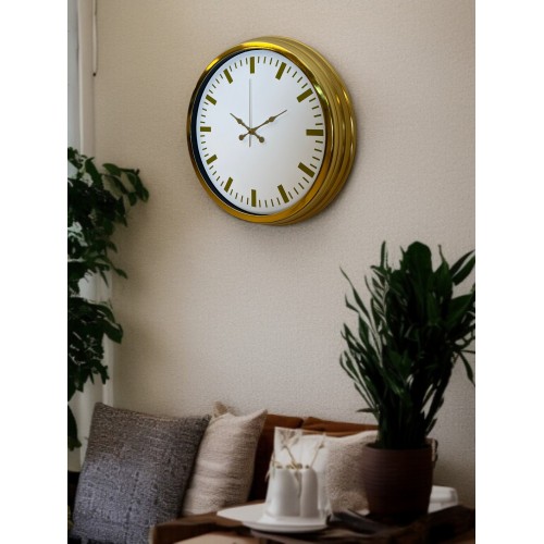 Gold & White Lüks Tasarım 40 cm Gold Metal Duvar Saati