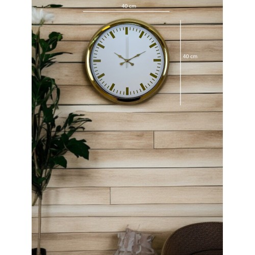 Gold & White Lüks Tasarım 40 cm Gold Metal Duvar Saati