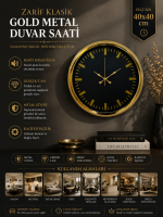 Zarif Klasik Stil 40 cm Metal Gold Duvar Saati
