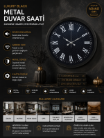 Luxury Black 40 cm Metal Duvar Saati