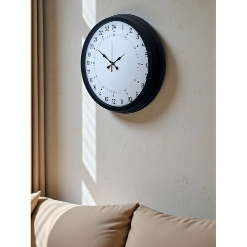 Siyah 40 cm Metal 24 Saat Göstergeli Özel Tasarım Duvar Saati