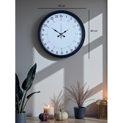 Siyah 40 cm Metal 24 Saat Göstergeli Özel Tasarım Duvar Saati