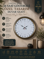 40 cm Eskitme Metal 24 Saat Göstergeli Özel Tasarım Duvar Saati (PL-4097E)