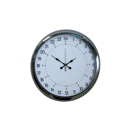 Krom 40 cm Metal 24 Saat Göstergeli Özel Tasarım Duvar Saati