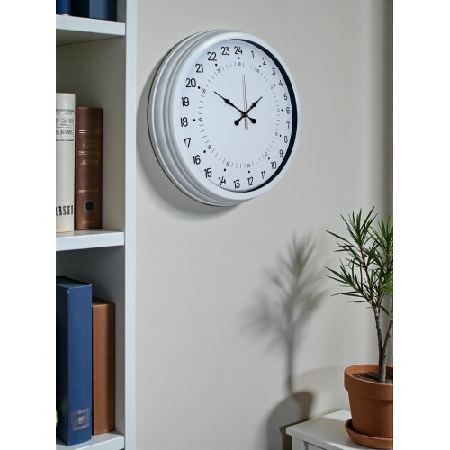 Beyaz 40 cm Metal 24 Saat Göstergeli Özel Tasarım Duvar Saati