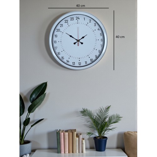 Beyaz 40 cm Metal 24 Saat Göstergeli Özel Tasarım Duvar Saati