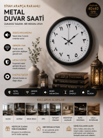 Siyah Arapça Rakamlı 40 cm Metal Duvar Saati