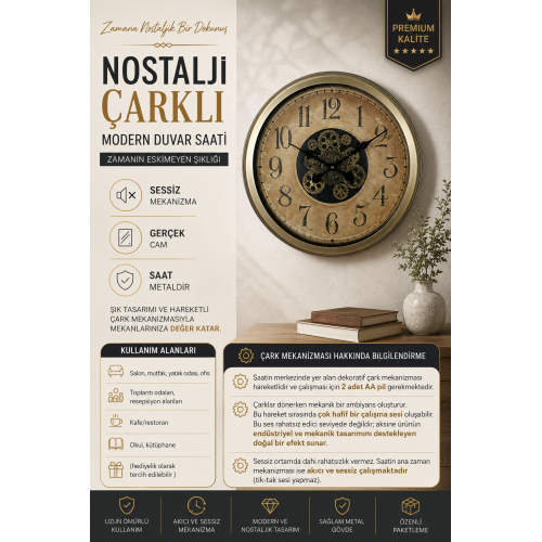 Nostalgia 60 cm Çarklı Duvar Saati
