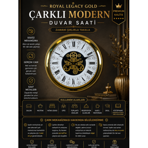 Royal Legacy Gold 60 cm Çarklı Duvar Saati