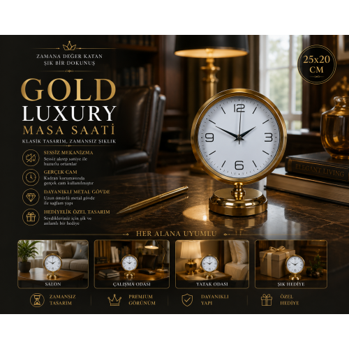 Golden Touch 25 x 20 Gold Metal Masa Saati