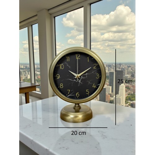 Eskitme Mermer Desenli 25 x 20 cm Metal Masa Saati