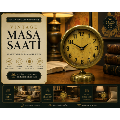 Vintage Elite 25 x 20 Eskitme Metal Masa Saati