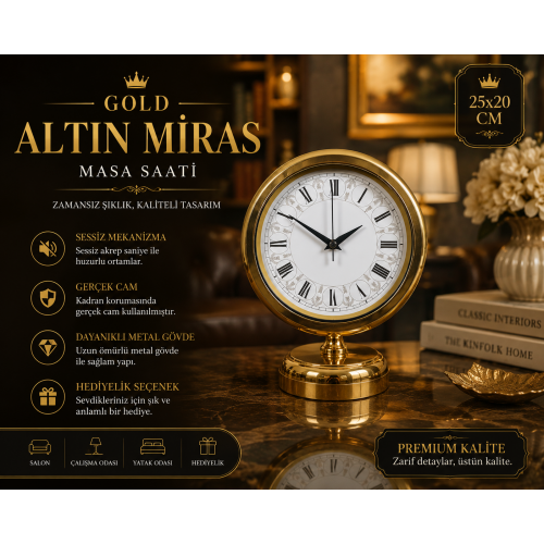 Gold Altın Miras 25 x 20 cm Metal Masa Saati