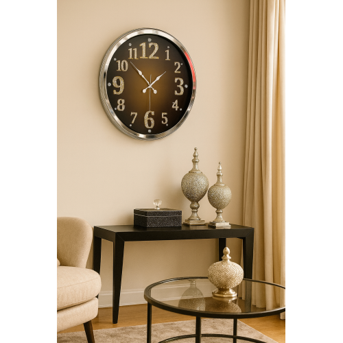 Krom Işıltılı Zaman 52 cm Metal Duvar Saati