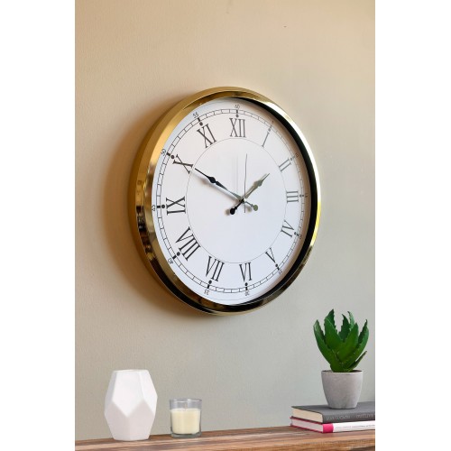 İhtişamlı Gold 52 cm Metal Roma Rakamlı Lüks Duvar Saati