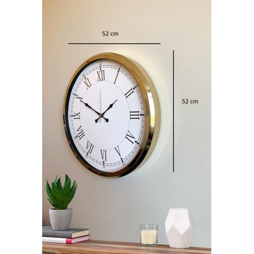 İhtişamlı Gold 52 cm Metal Roma Rakamlı Lüks Duvar Saati