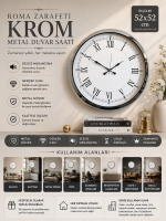 Roma Zarafeti Krom 52 cm Metal Duvar Saati