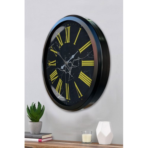 Siyah Mermer Desenli 52 cm Metal Duvar Saati