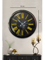 Siyah Mermer Desenli 52 cm Metal Duvar Saati