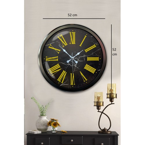 Siyah Mermer Desenli 52 cm Metal Duvar Saati