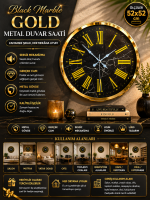 Black Marble Gold 52 cm Metal Duvar Saati