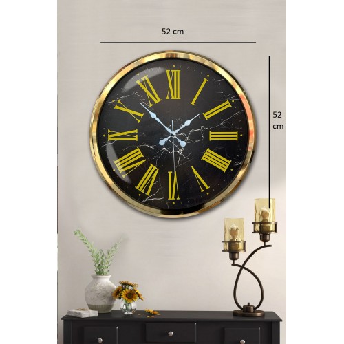 Black Marble Gold 52 cm Metal Duvar Saati