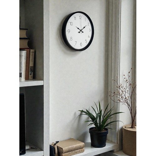36 cm Siyah Dekoratif Duvar Saati – Rakamlı Beyaz Kadran (PP-3604B)