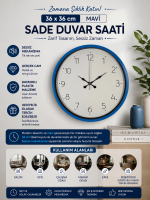 36 cm Mavi Sade Dekoratif Duvar Saati