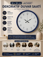 36 cm Lacivert Dekoratif Duvar Saati – Rakamlı Beyaz Kadran (PP-3604V)