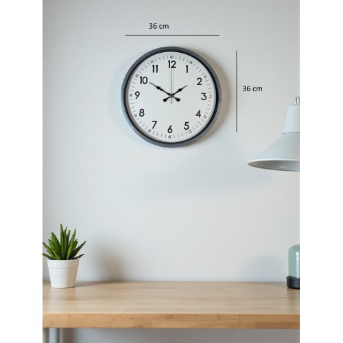 36 cm Gri Dekoratif Duvar Saati – Sade Rakamlı Beyaz Kadran