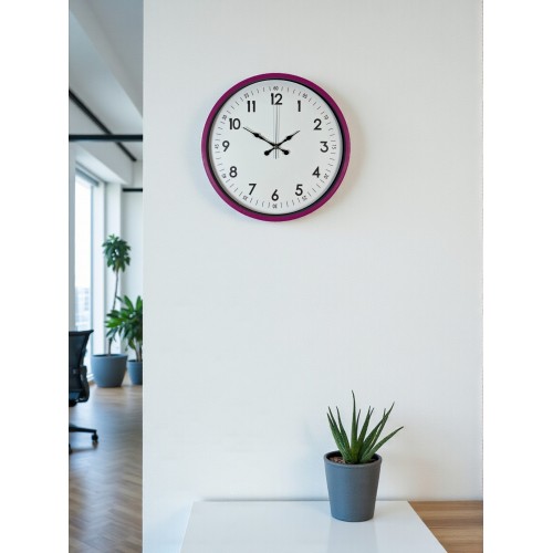 36 cm Pembe Dekoratif Duvar Saati – Rakamlı Beyaz Kadran (PP-3605P)
