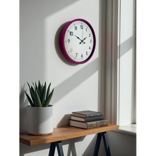 36 cm Pembe Dekoratif Duvar Saati – Rakamlı Beyaz Kadran (PP-3605P)